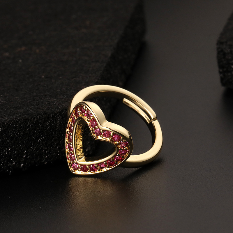 Simple Style Heart Shape Copper Inlay Zircon Open Ring 1 Piece