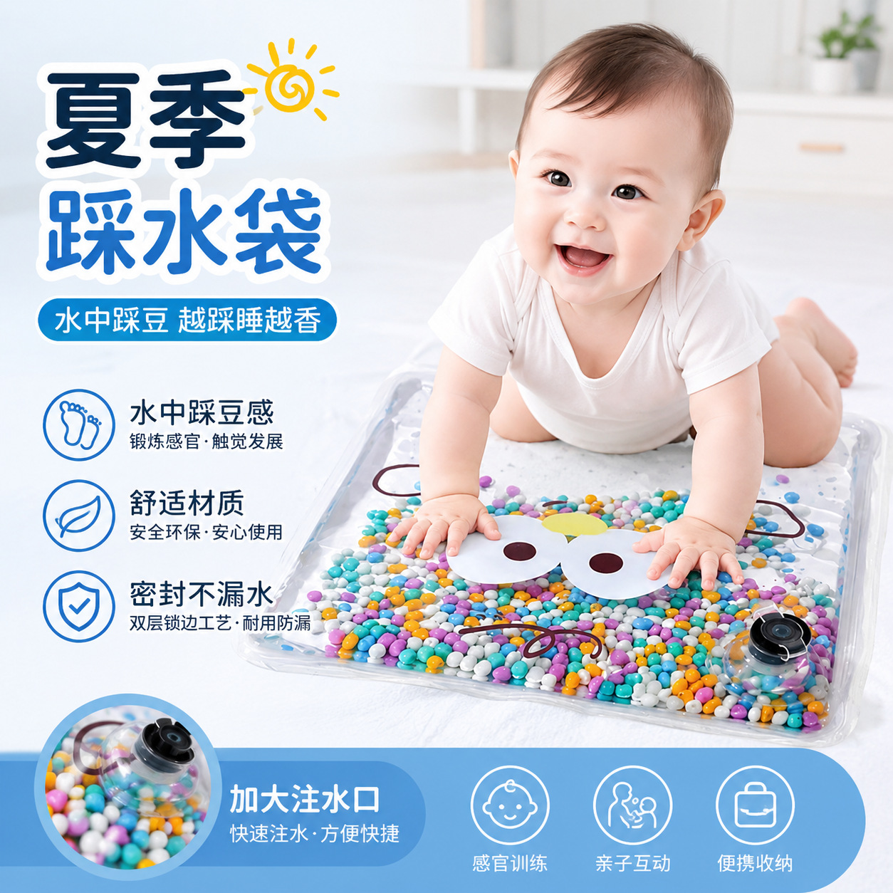 Baby Water Stepping Bag Early Education Sensory Bean Bag Montessori Educational Training Hand Clapping and Grasping Fine Motor Skills Foot Training
