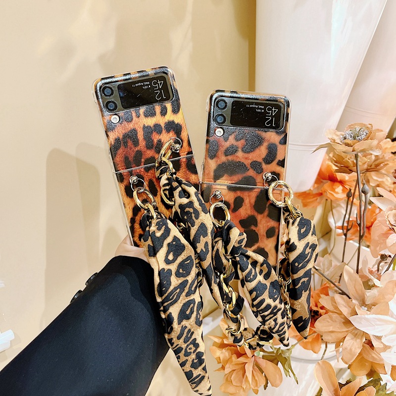 Adatto per telefono Samsung Zip4/3 con schermo pieghevole con stampa leopardata marrone e custodia protettiva con supporto a catena_voghion.com