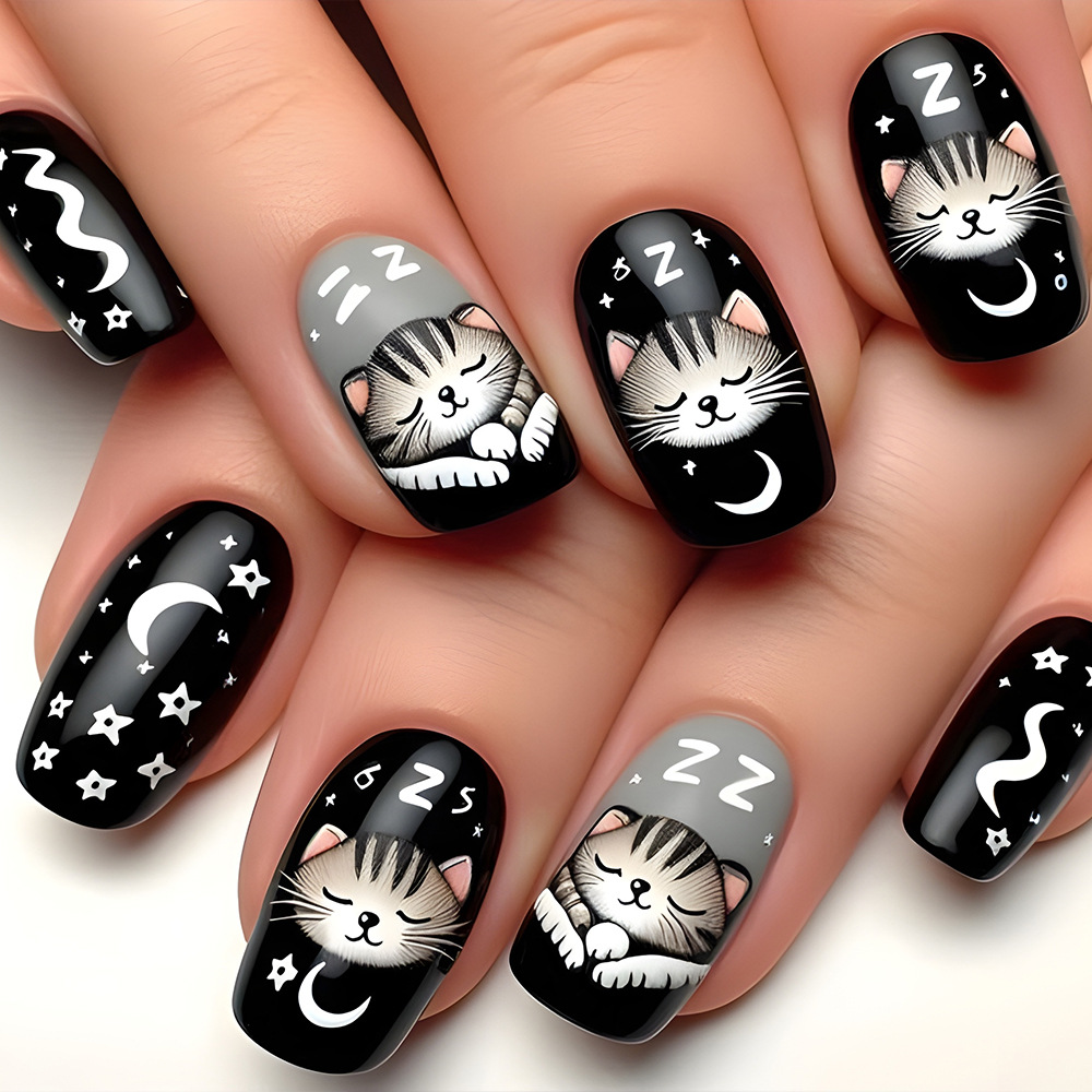 Starcat corta cabeza plana para usar uñas transfronterizas dulces y frescas manicuras blanqueadoras 24 piezas de parches de uñas al por mayor