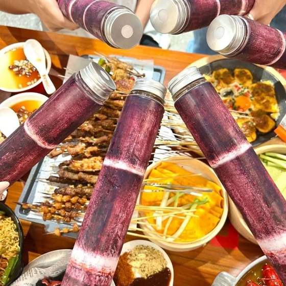 Net Celebrity Stall Night Market Purple Sugarcane Disposable High Color Value Beverage Juice Bottle Plastic Super Long Creative Milk Tea Cup