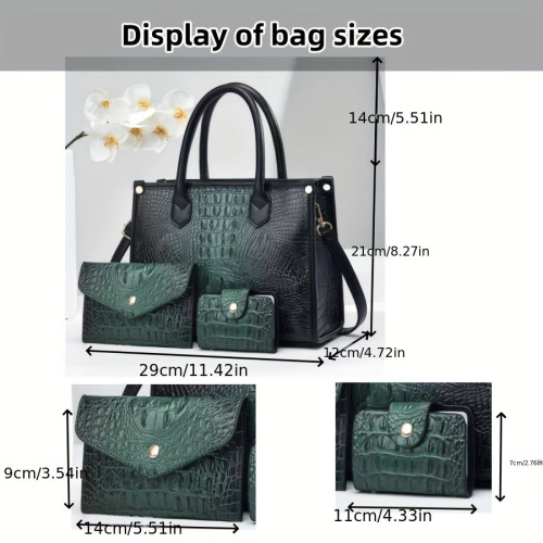 Elegant Romantic Women's Bag Crocodile Print Three-piece Set