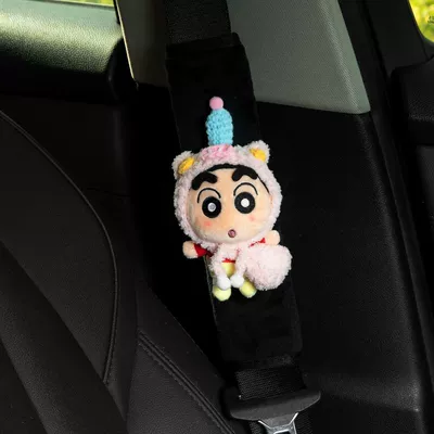 interior accessory, Seat belt shoulder pad - crayon-shin-chan-shoulder-pads-pink-pig-blue-crayon-shin-chan-black-short-velvet-seatbelt-shoulder-pad-cover