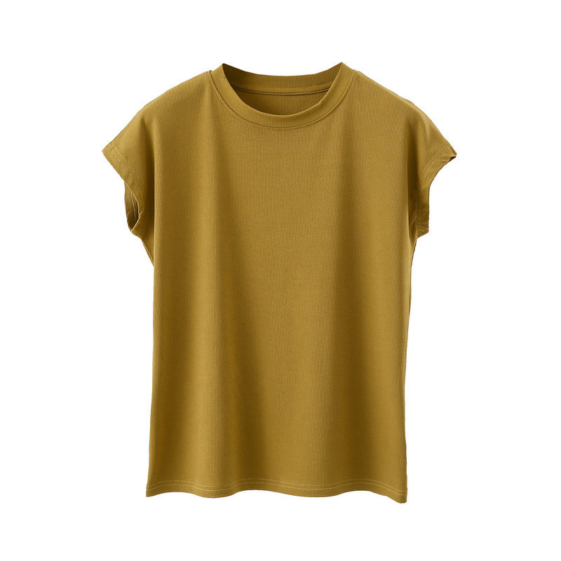 Modal manga corta máscara de hilo blanco camiseta elástica de verano de las mujeres cuello redondo 2022 nueva camisa de fondo suelta superior