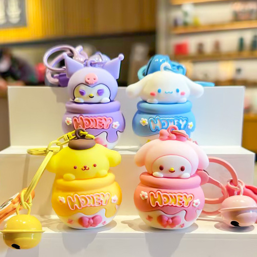 New Sanrio Honey Pot Spoon Charm Cute Rabbit Plush Toy Hanger Decor Couple Schoolbag Charms Exquisite Figurine Wholesale
