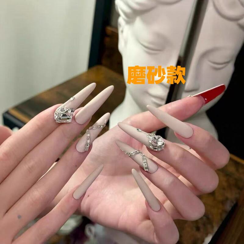 Handmade Wearable Nails Autumn New Style Frosted Rhinestone Sparkling Nail Pieces High-End Heavy-Duty Whitening Nail Art Stickers