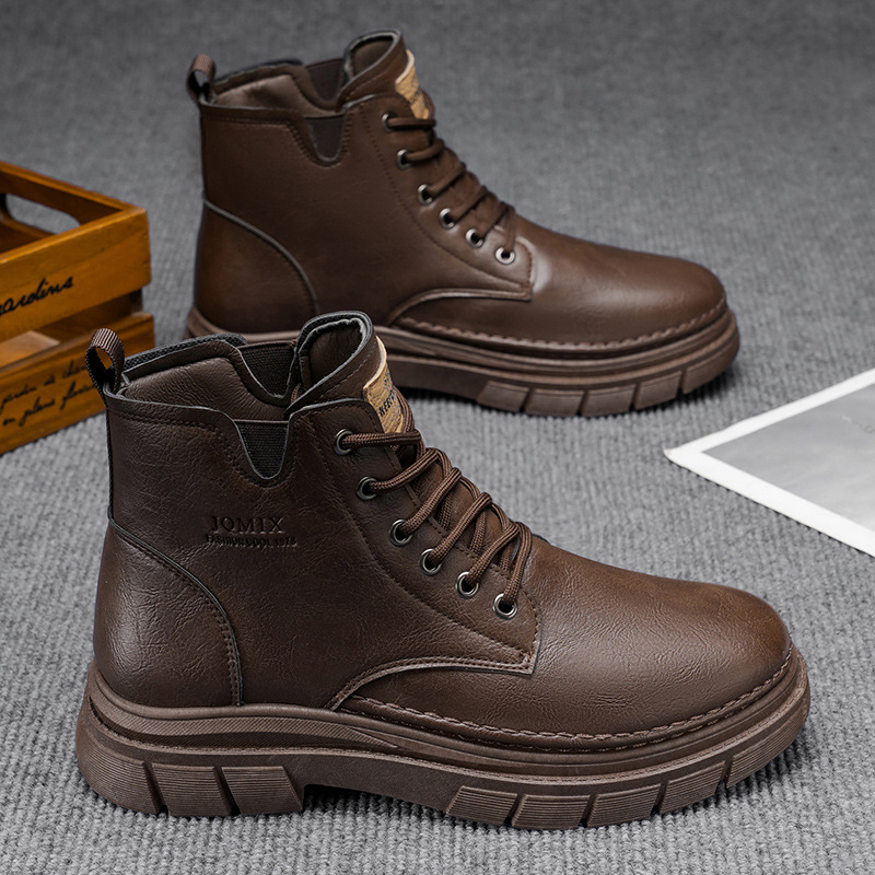 2025 botas martin de moda para hombres de otoño alto estilo británico zapatos de cuero casuales para hombres anti-deslizante botas de trabajo de desgaste botas cortas