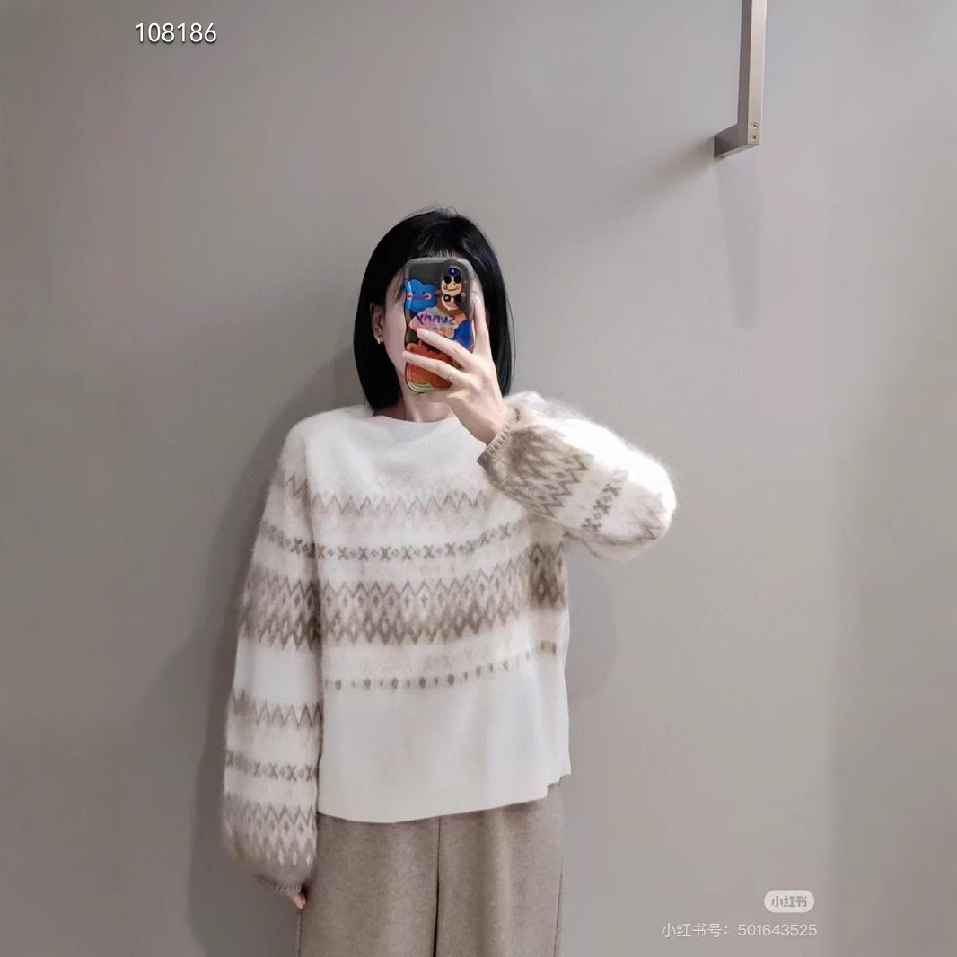 후베이 스타일 2024 겨울 새로운 라운드 넥 페어 섬 브러시 긴 소매 쉘 손 자수 풀오버 캐시미어 스웨터