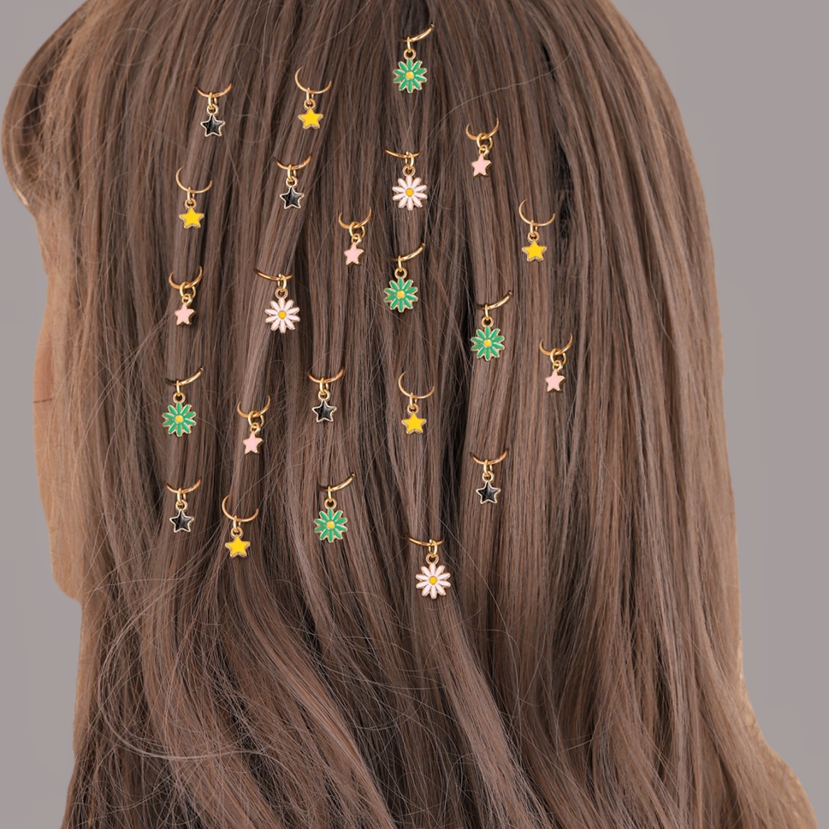 Small Fresh Style Color Oil Drop Daisy Hair Braid Dirty Braid Metal Five-pointed Star Multicolor Optional Open Pendant Hair Ring