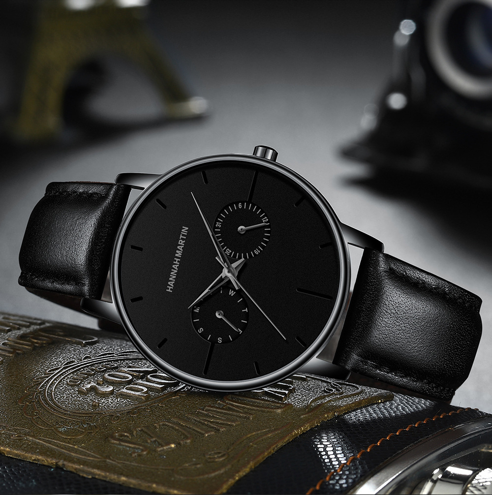 Men's Quartz Watch Multi Functional Waterproof Leather Business_voghion.com