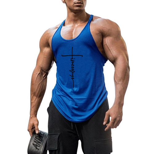Stylish professional pure-cotton bodybuilding fitness vest with deep 1cm-cutout design and delicate thin shoulder straps—perfect for muscular men who love sports.