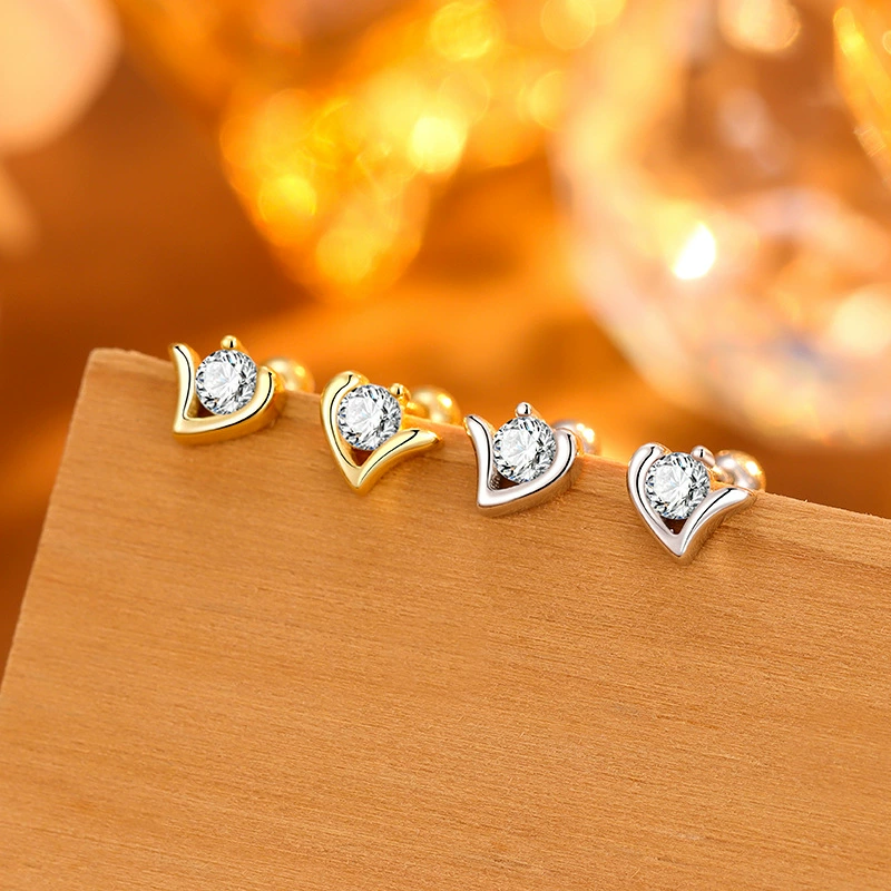 Fashionable earrings heart shaped, silver 925 sample, Japanese and Korean