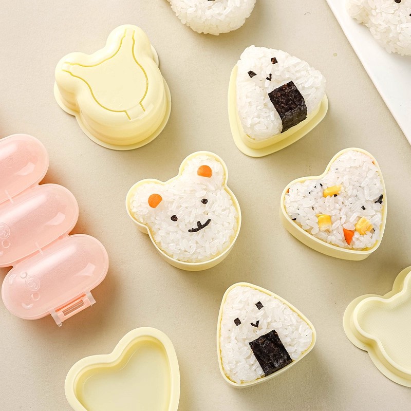 Bear Rice Ball Shaker Mold Triangular Rice Shape Baby Rice Ball Mold Food Grade Heart Breakfast Grinder