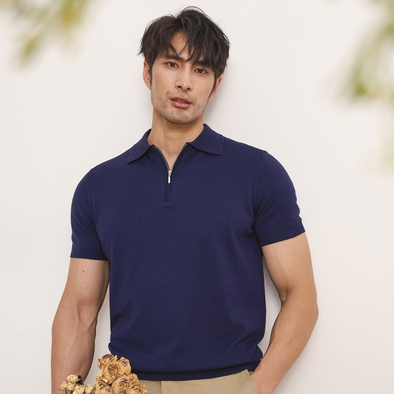 Polo camiseta camiseta de punto camiseta de manga corta camiseta de hombre solapa media cremallera vieja seda de hielo de verano fábrica transfronteriza al por mayor