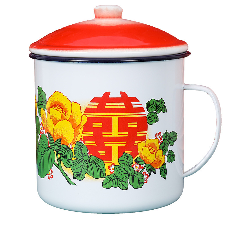 Taza de esmalte nostálgico esmalte taza de té retrógrado taza de agua de gran capacidad taza de marca de taza de hierro caja de regalo de agua potable