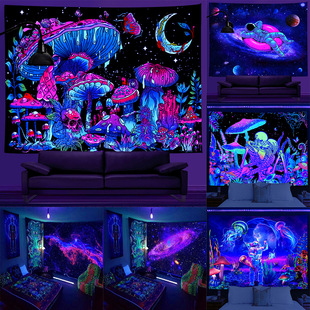 Cross-border hot sale tapestry skull astronaut mushroom yoga room background decorative cloth hanging cloth UV lamp printing fluorescent
