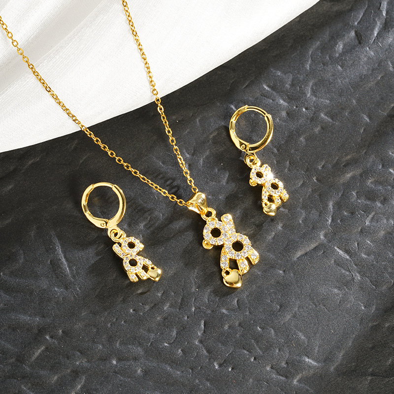 Collar de oro de arena vietnamita, diseño, lindo color, círculo de diamantes, pendientes de oso