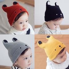 秋冬款婴儿帽子韩版男女宝宝加厚帽子毛线帽羊角帽针织帽新生儿帽