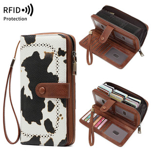 Cross-border New RFID Anti-theft Brush Women's Wallet Hollow Organ Card Bag European and American Retro Large Capacity Long Wallet