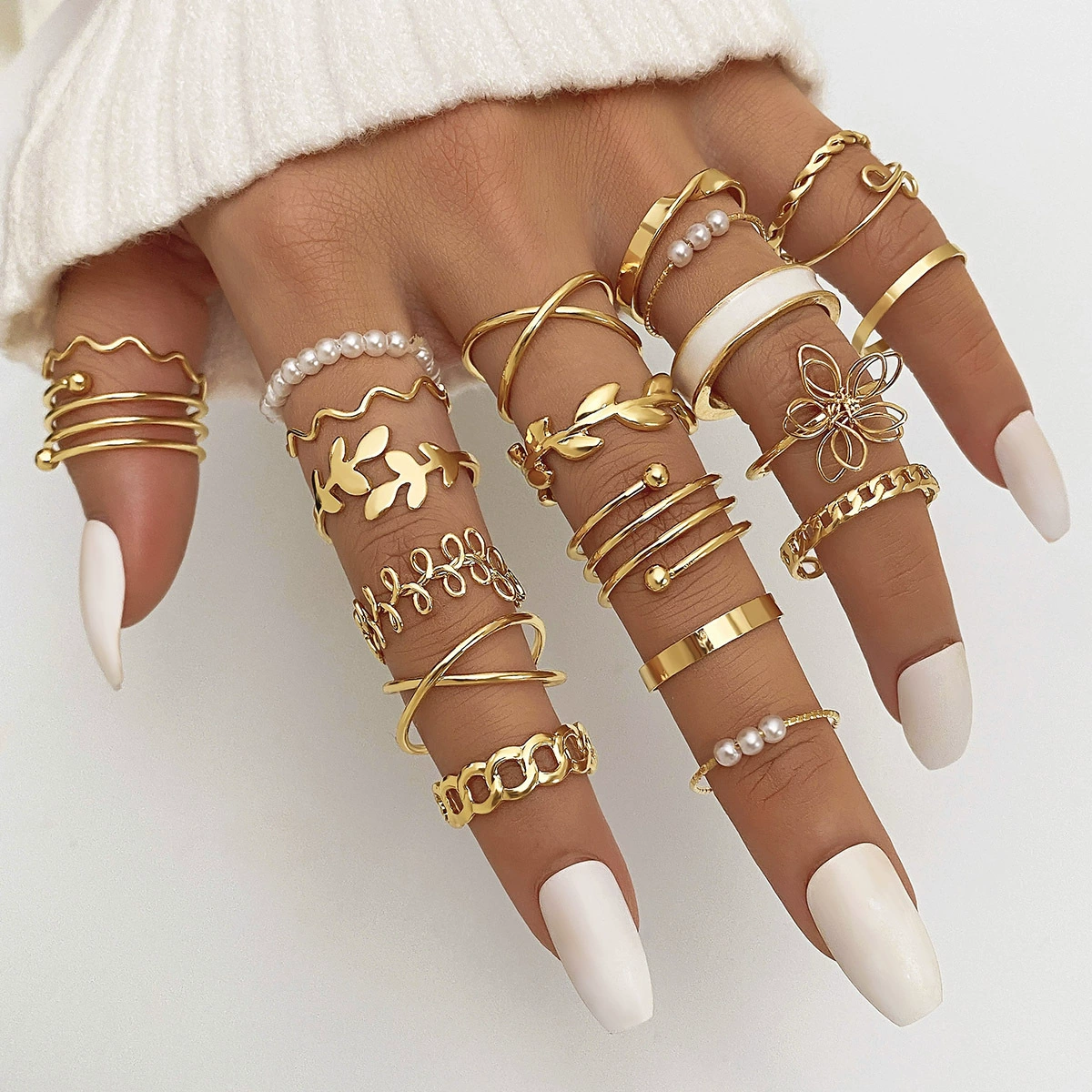 (Cross-border trading), multi-joint ring, set pearl solar-powered, 23 pieces