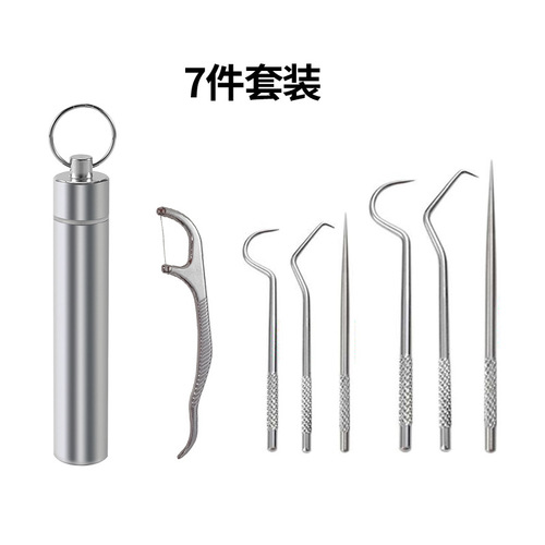304 Metal Teeth Picking Tools Stainless Steel Toothpick Hook Pin Stick Portable Oral Teeth Cleaning Tool Set