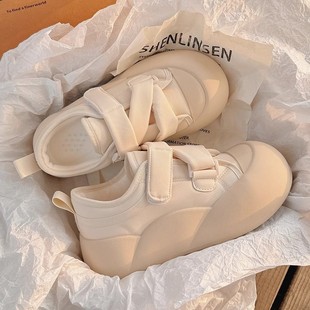 Ugly cute big head shoes hook and loop thick-soled small white shoes women's 2025 autumn new small height casual shoes