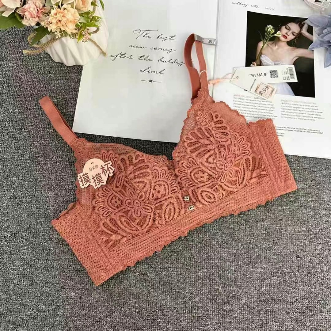 217 # Los pechos grandes son pequeños, sándwich transpirable sin anillo de acero, sujetador de copa ultrafino, ropa interior ajustable de encaje