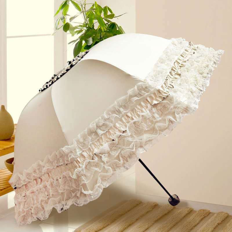 Sun Umbrella Lace Umbrella Rain or Shine Sun Protection Women's Folding Vinyl Arch Princess Umbrella Jieqi