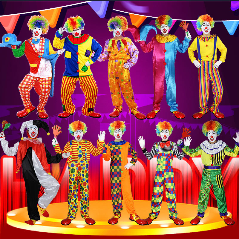 Halloween Adult Clown Costume Cos Masquerade Dress up Props Magician Performance Clothing Set