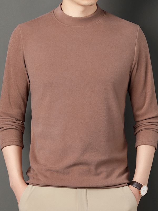 Camiseta de Forro Polar de Doble Cara para Hombre, Otoño/Invierno 2025, Cuello Alto, Manga Larga, Color Sólido, Forro Polar Alemán, Camiseta Base Versátil, Venta al por Mayor