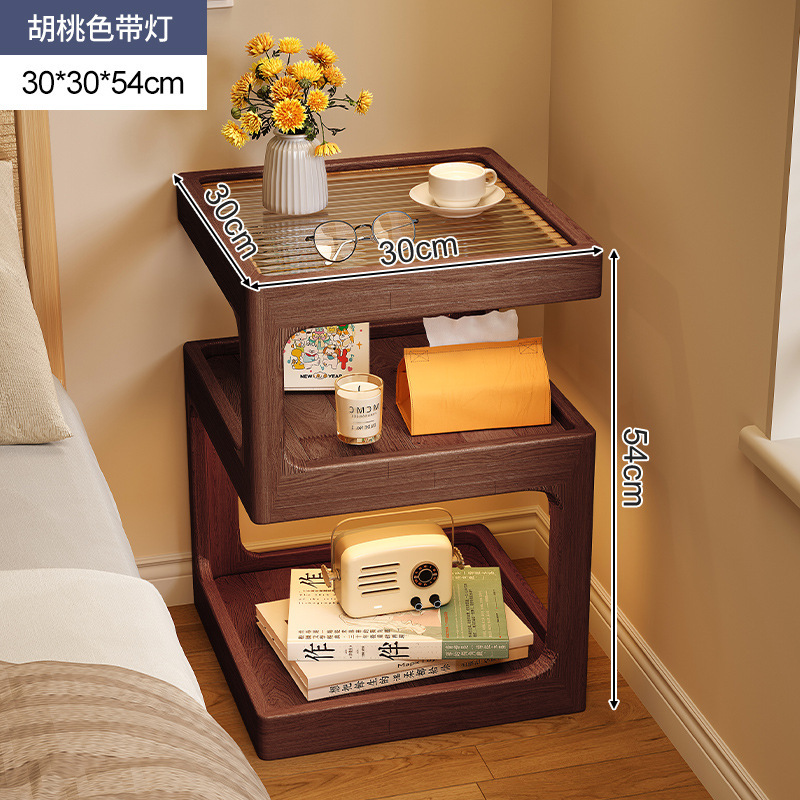 Mesa de cabecera de madera maciza viento de madera pequeña casa dormitorio lado creativo 2025 nuevo gabinete de cabecera mesa muy estrecho gabinete