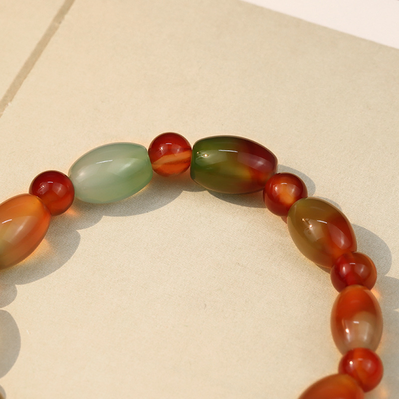 Natural Olive Beads Agate Gradient Chalcedony Hand-woven Couple Bracelet display picture 3