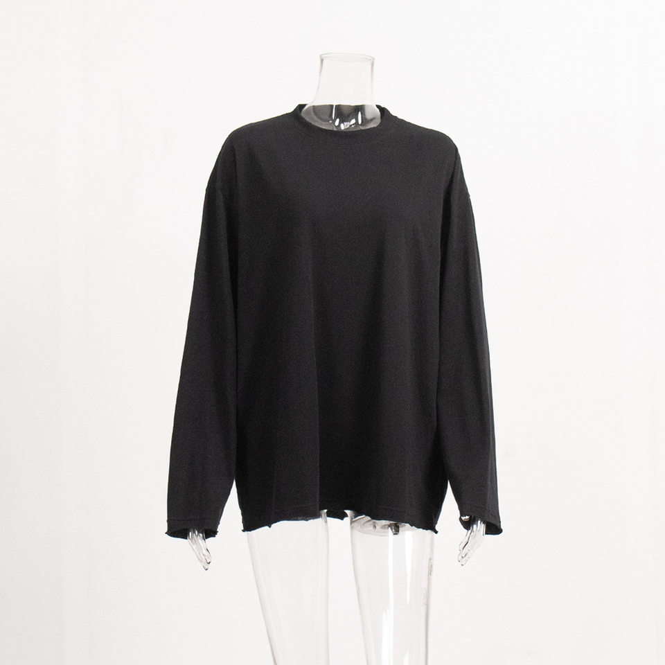 Áo thun nữ cotton 100% cổ tròn tay dài form rộng màu trơn — Màu cà phê, Màu hồng, Màu mơ, Màu trắng chi tiết 37