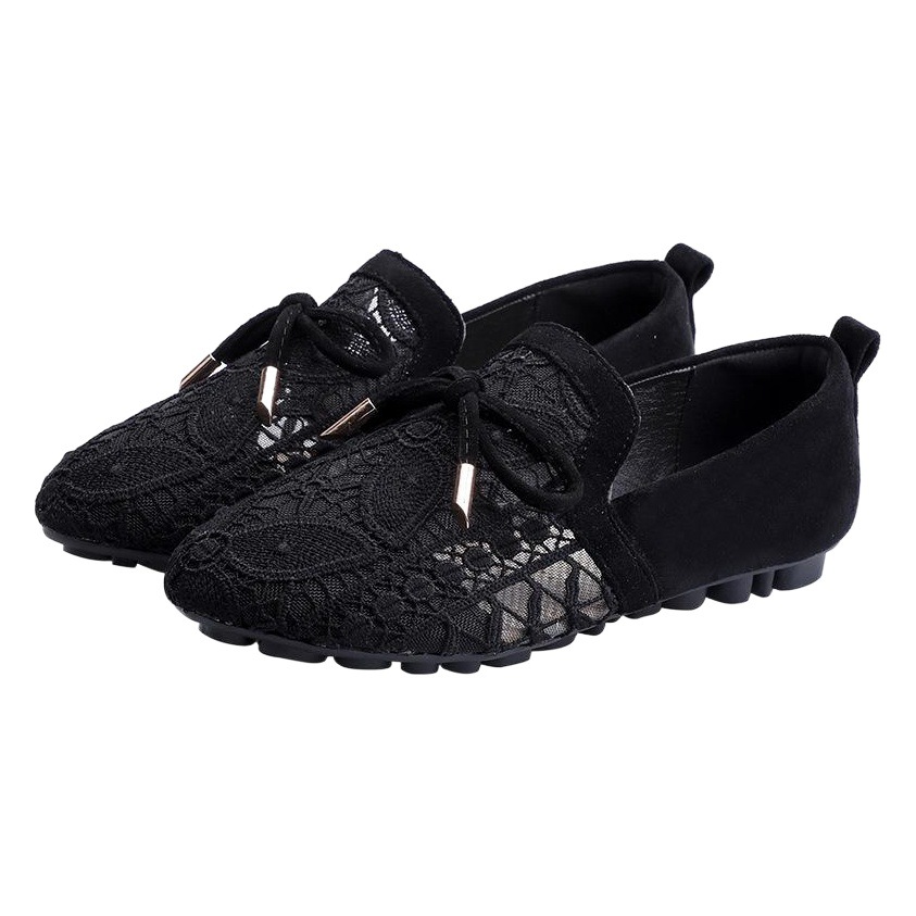 Zapatos de princesa de encaje dulce coreano, zapatos de malla negra de moda, zapatos casuales para damas, zapatos de mujer de tamaño grande 41 - 43