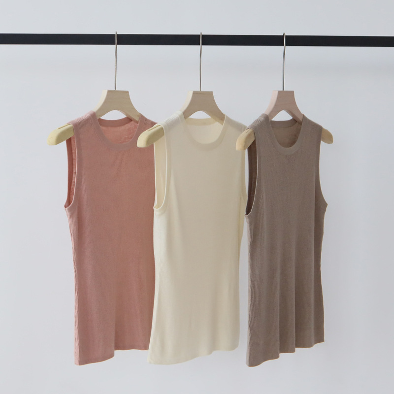 Wool Blended Autumn New Solid Color All-match Round Neck Sleeveless Knitted Vest Women's Base Shirt Inner Pullover Top