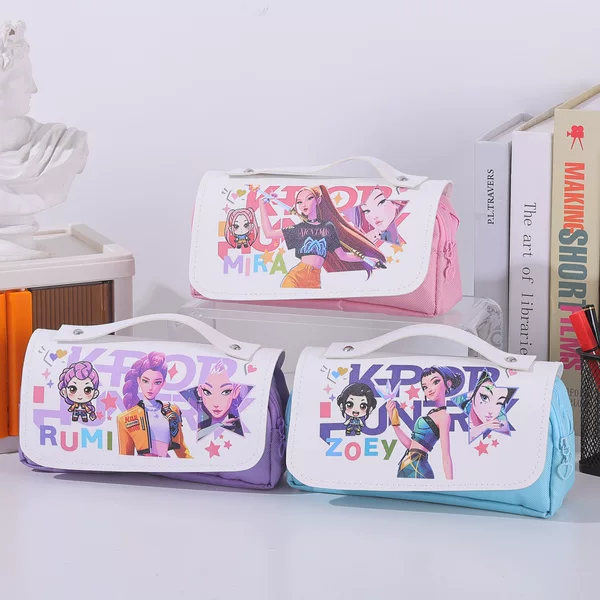 Cross-Border Demon Slayer Girl Group Themed Pencil Case Student Stationery Box Pencil Box Storage Bag Large Capacity Anime Pencil Case Cartoon