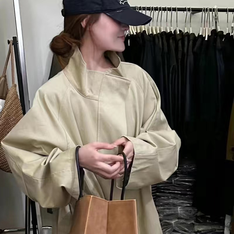 高级感超好看冷淡气质慵懒风衣女2025春秋灰色大衣超长款立领外套|undefined