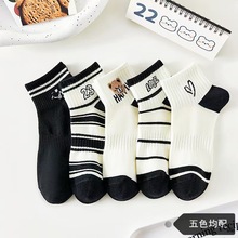 袜子女春夏季新款女短袜薄款浅口船袜日系可爱小熊卡通低帮女袜