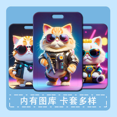 Cat Cyberpunk Card Holder Wholesale Student Meal Card Campus ID School Badge Lanyard Work ID Access Card Holder Small Card Brand