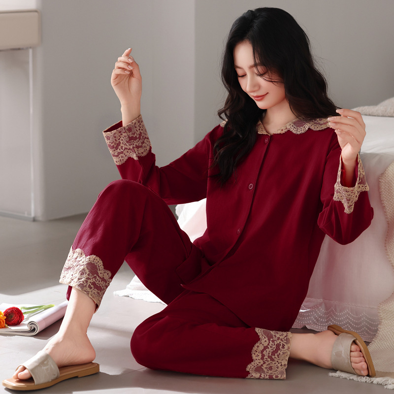 Women's Pajamas Hot-Selling 2026 New Long-Sleeved Pure Cotton Set Spring and Autumn Burgundy Bride's Zodiac Year Loungewear Women's Pajamas Hot-Selling 2026 New Long-Sleeved Pure Cotton Set Spring and Autumn Burgundy Bride's Zodiac Year Loungewear
