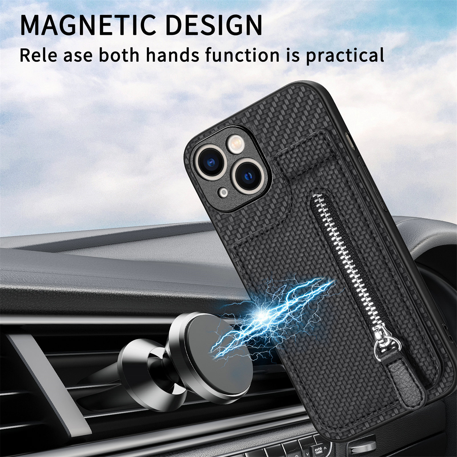 TechGlobe Compatible With IPhone 17 Flip Holder Phone Case Wallet Stand Zipper Bag Card Slot Protective Cover_voghion.com