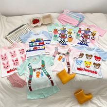 日单miki男女宝宝外出薄款短袖潮童套装 卡通儿童套头睡衣家居服