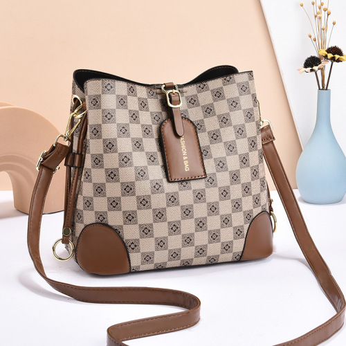 [Live Broadcast]  New Fashion Print Three Straps Contrast Color One-Shoulder Diagonal Portable Bucket Bag for Women