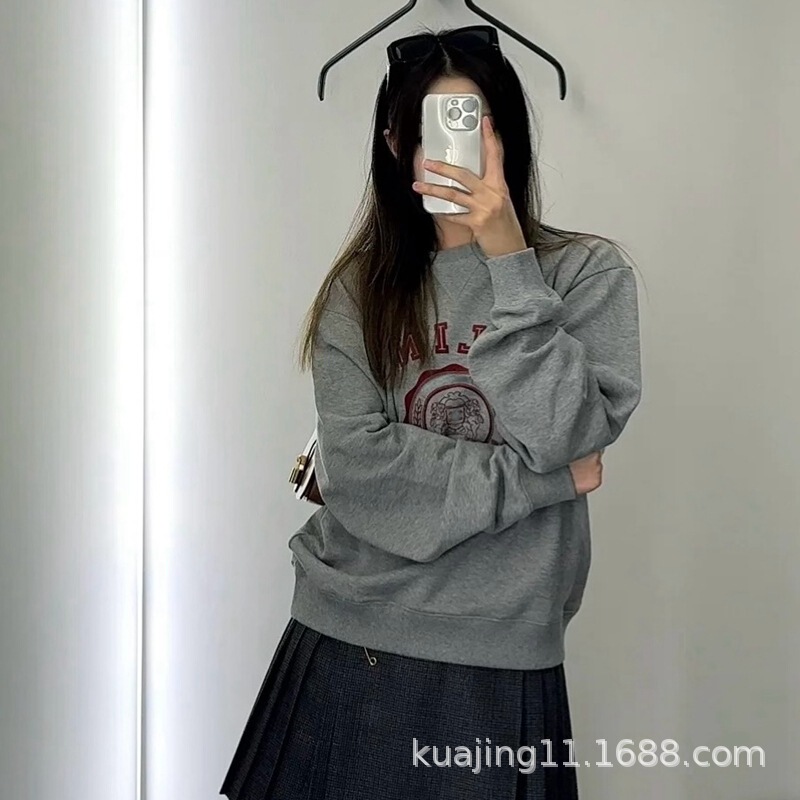 海外服装批发2025新款70年代风格徽章植绒印花圆领卫衣男女(原标)|undefined