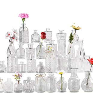 Embossed Vase French Mini Small Vase Hydroponic Vase Vintage Ornaments Glass Aromatherapy Empty Vase Vase suit