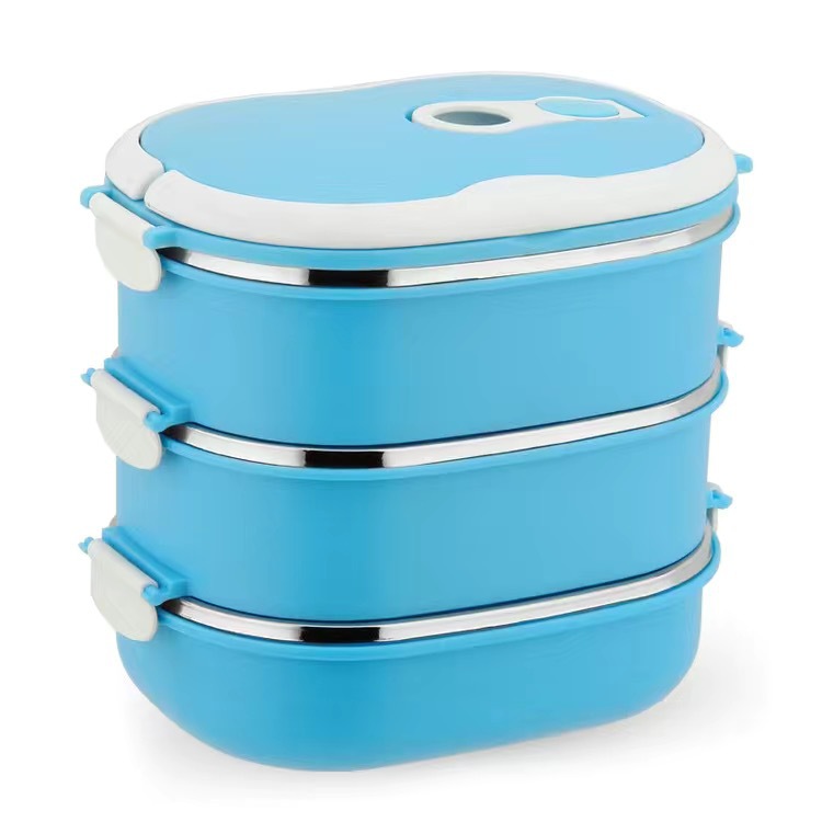 Strictamente seleccionada caja de almuerzo de acero inoxidable rectangular multi-capa lonchera caja de almuerzo de plástico sellado de acero crujiente transfronteriza