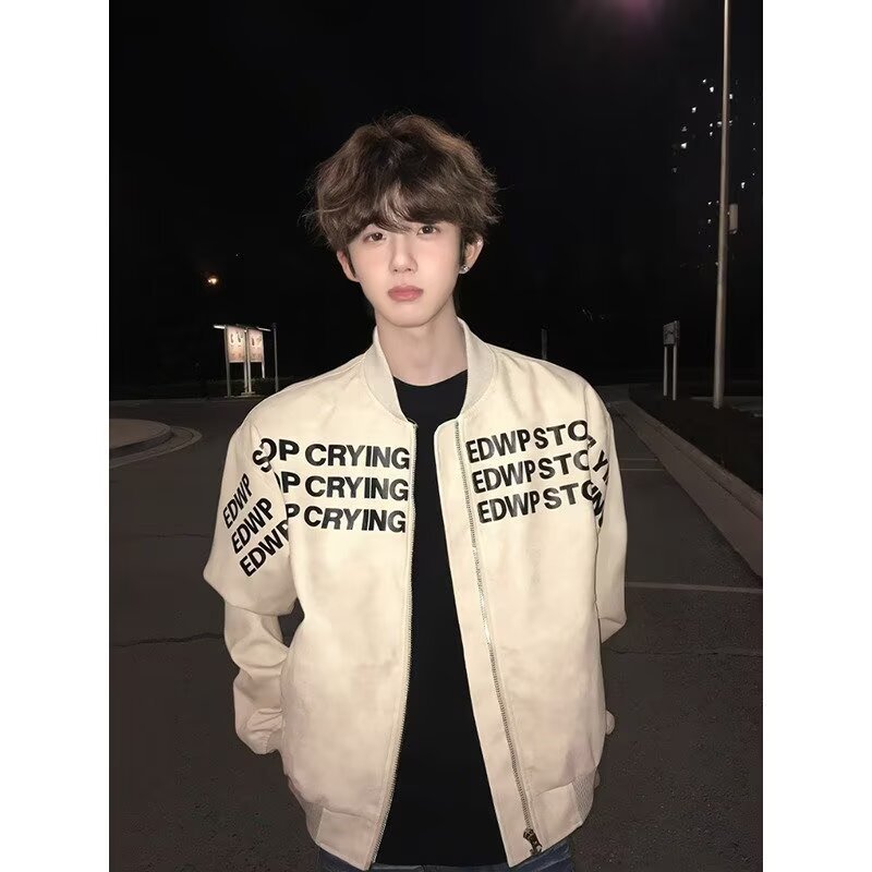 美式字母印花短款棒球服男春秋廓形垫肩hiphop高级感痞帅飞行外套|undefined