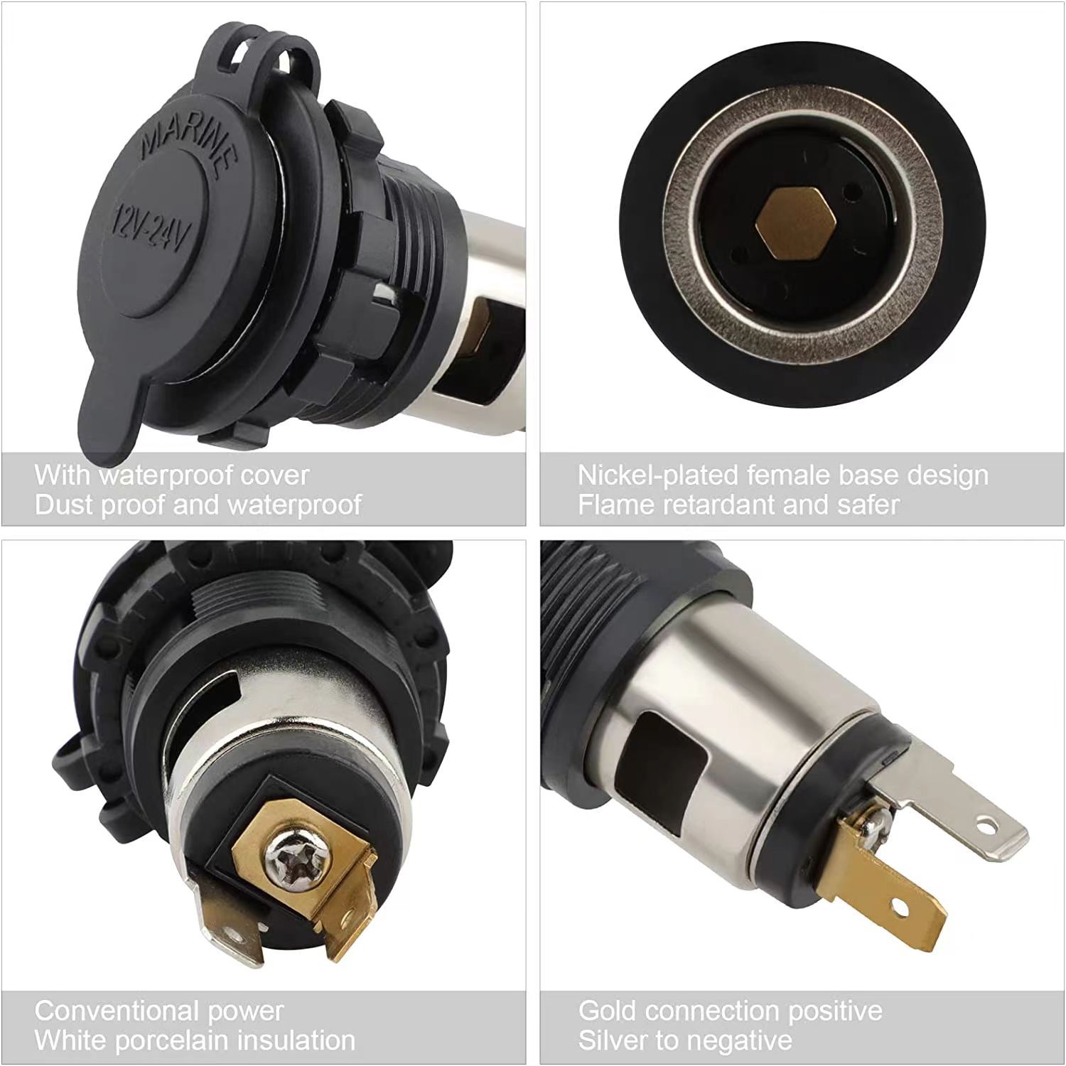 Car motorcycle modified cigarette lighter female Seat car cigarette lighter female seat screw fixed car power supply female seat