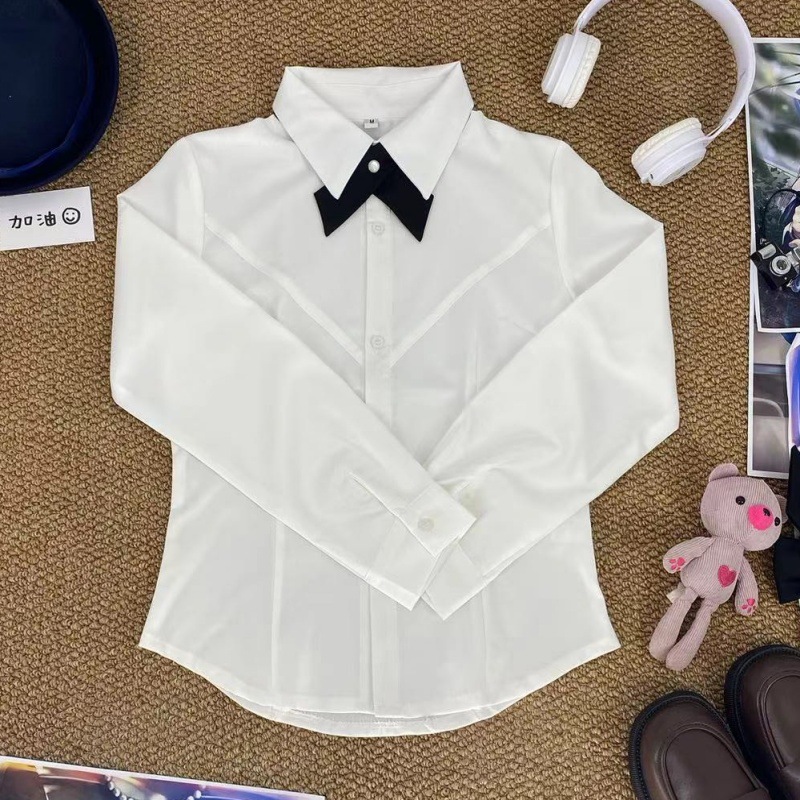 오리지널 JK 화이트 웨이스트 셔츠 가슴 라인 일본 주름 스커트 유니폼 세트 슬림 핏 슬리밍 칼리지 스타일