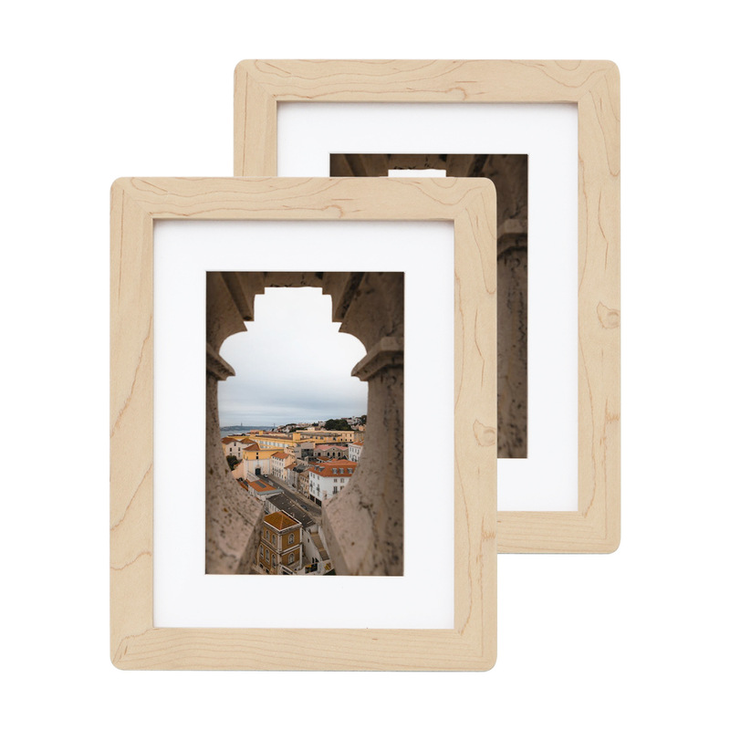 Maple Rounded Solid Wood Photo Frame with Mortise and Tenon Decoration, 8x10inch Display Frame, Natural Wood Color, Amazon Manufacturer Batch